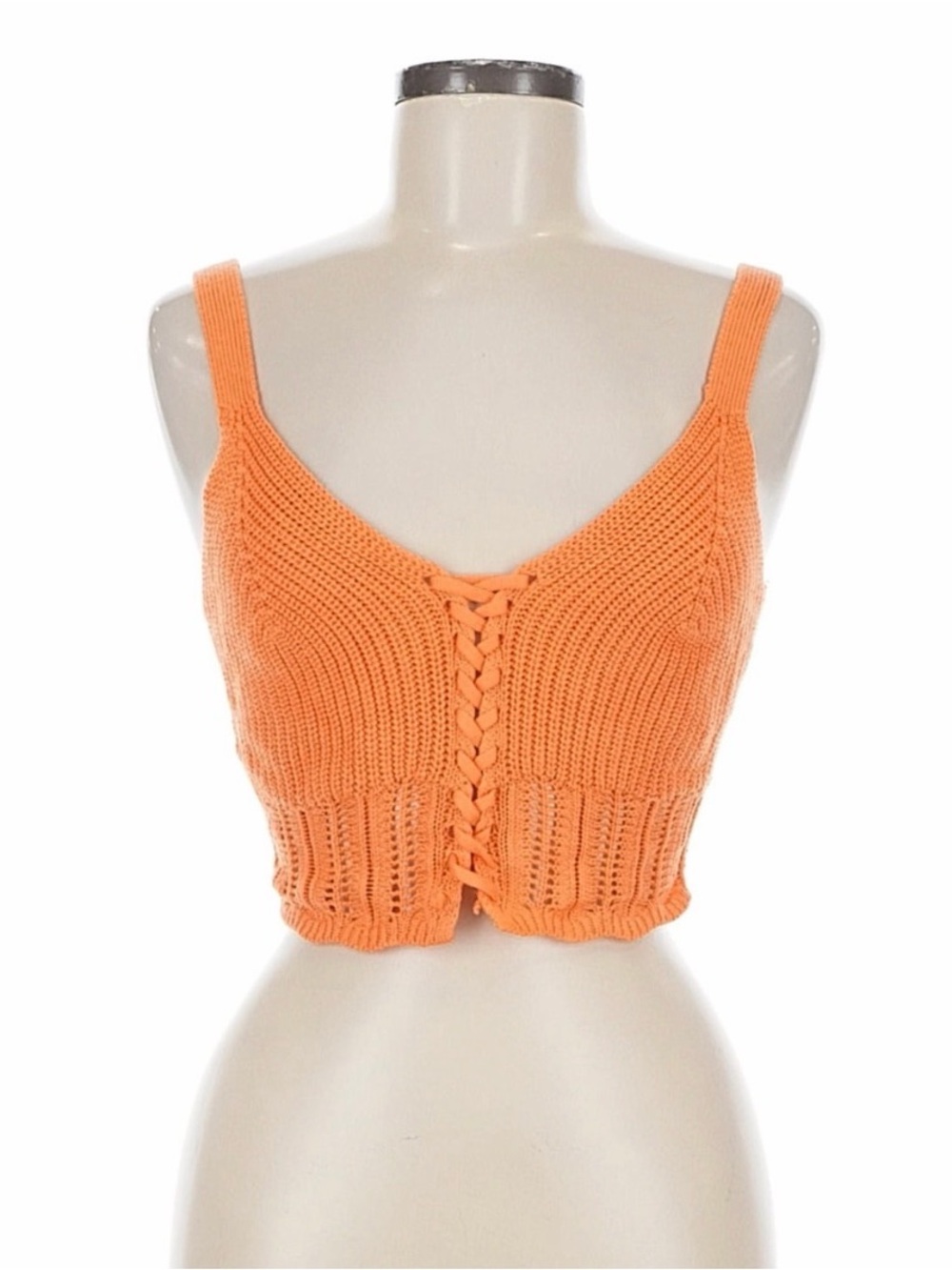 Braided Front Knit Crop Tank Top in Orange